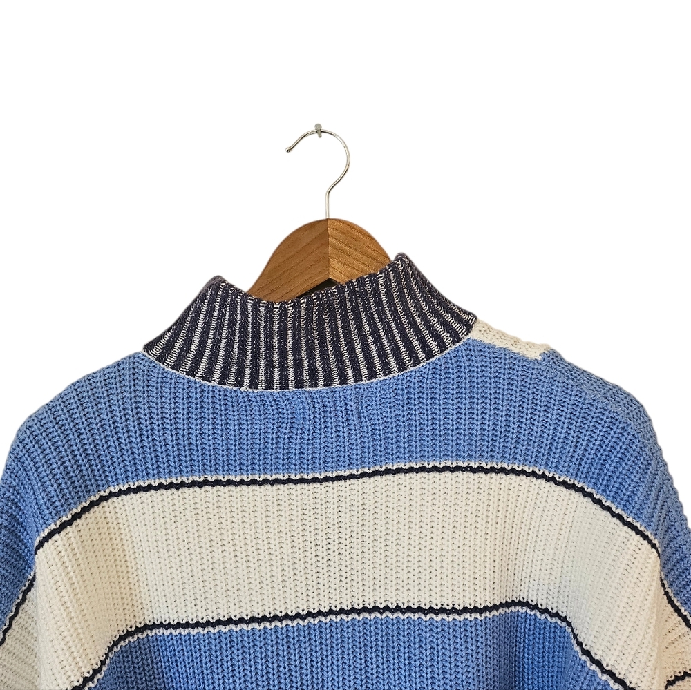 Elan Sloane Cotton Blend Half-Zip Pullover Sweater Blue Ivory Contemporary Sz S - Picture 8 of 9